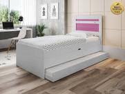 Cama Baú Larissa Solteiro Branca e Rosa com Auxiliar Framar Cama Baú Larissa Solteiro Branca e Rosa com Auxiliar Framar