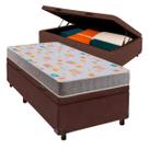 Cama + Bau Marrom e Colchão D20 Solteiro