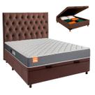 Cama + Bau Marrom e Colchão D23 Casal - Pro Inducol + Cabeceira