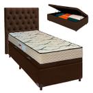 Cama + Bau Marrom e Colchão D33 Solteiro - Maxsono Paropas + Cabeceira
