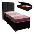 Cama + Bau Preto e Colchão D26 Solteiro - Ortophedic Sankonfort + Cabeceira
