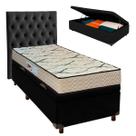 Cama + Bau Preto e Colchão D33 Solteiro - Maxsono Paropas + Cabeceira