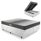 Cama Baú Queen 158x198 material sintético Linho Branco com Dual Firm Espuma Ecoflex