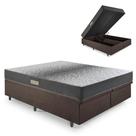 Cama Baú Queen 158x198 material sintético Linho Marrom com Dual Firm Espuma Ecoflex