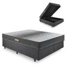 Cama Baú Queen 158x198 material sintético Linho Preto com Dual Firm Espuma Ecoflex