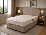 Cama Baú Queen Com Cabeceira + Colchão Toulon D33,dupla Face Bege