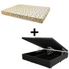 Cama Baú Queen - Tecido Sintético Preto Com Colchão Austrália Bello Box - 100% Espuma D26 Amarelo 55x158x198