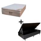 Cama Baú Solteiro 88 Tecido Sintético Preto Com Colchão Ortobom Airtech Spring Pocket D26 Bege 30x88x188