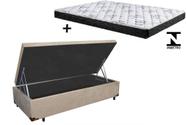 Cama Baú Solteiro Bege Suede + Colchão Espuma D23 88x188x14