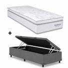 Cama Bau Solteiro Cinza Colchao New Freedom Molas Ensacadas 88x188 - Ortobom