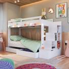 Cama Beliche Infantil Bicama Menino Menina 2,32m com Escada, Nichos e Gavetas com Rodas
