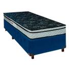 Cama + Box Azul e Colchão D28 Solteiro