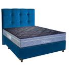 Cama + Box Azul e Colchão Molas Ensacadas Casal - Petrus Paropas + Cabeceira
