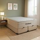 Cama Box Baú Airtech King + Colchão de Molas Ensacadas - Ortobom - Spring - 193x203x67cm (Bege)