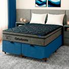 Cama Box Bau Azul + Colchão King Confort Black Espuma Soft Gel Ortobom