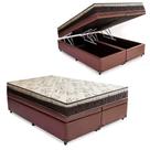 Cama Box Baú Bipartido Casal Blindado Sintético + Colchão Casal Espuma Extra Firme D33 Elegance Ortopédico 72x138x188