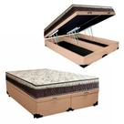 Cama Box Baú Bipartido Casal Sintético + Colchão Casal Espuma Extra Firme D33 Elegance Ortopédico 64x138x188 bege