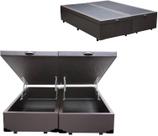 Cama Box Bau Bipartido King Marrom Sintetico Premium 47x192x203 - FA Elegante Cama Box Bau Bipartido King Marrom Sintetico Premium 47x192x203 - FA Elegante
