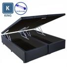 Cama Box Baú Bipartido King Size Sintético Preto com Pistões a Gás