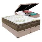 Cama Box Baú Bipartido Queen Bege e Colchão Gold Ultragel Molas ensacadas Ortobom