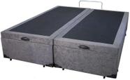Cama Box Baú Bipartido Queen Size Suede Cinza Blindado com Pistões a Gás