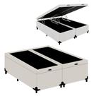 Cama Box Baú Blindado Queen Bipartido Turca Sintético Branco 158x198x41