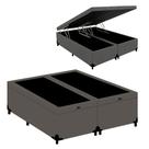 Cama Box Baú Blindado Queen Bipartido Turca Sintético Cinza 158x198x41