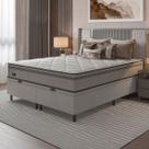 CAMA BOX BAÚ BLINDADO QUEEN + COLCHÃO MOLAS ENSACADAS NEW LONDRES (158x198x66CM) CINZA