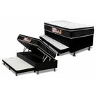 Cama Box Baú c/Auxiliar Solteiro: Colchão Espuma Castor D33 Black e White + Base CRC Courano Black(88x188)