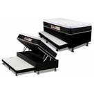 Cama Box Baú c/Auxiliar Solteiro: Colchão Espuma Castor D45 Black e White + Base CRC Courano Black(88x188)