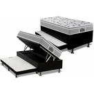 Cama Box Baú c/Auxiliar Solteiro: Colchão Espuma Probel D45 / EP Guarda Costas PróExtreme Plus Euro Pillow + Base CRC Courano Black(88x188)