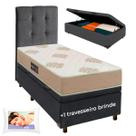 Cama Box Bau + Cabeceira + Colchão Solteiro D33 + Travesseiro Ortobom