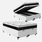 Cama Box Baú Casal 138 Bipartido Tecido Sintético Branco com Colchão One Face D33 - Bello Box - 58x138x188cm