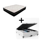 Cama Box Baú Casal 138 Bipartido - Tecido Sintético Branco com Colchão Paris - Molas Ensacadas Preto 67x138x188