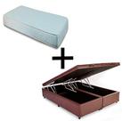 Cama Box Baú Casal 138 Bipartido - Tecido Sintético Marrom com Colchão Munique Bello Box - 100% Espuma - D33 Branco 55x138x188