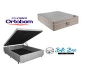 Cama Box Baú Casal 138 Suede Cinza com Colchão Ortobom Airtech Spring Pocket D26 Bege 70x138x188