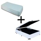 Cama Box Baú Casal 138 - Tecido Sintético Branco com Colchão Munique Bello Box - 100% Espuma - D33 Branco 55x138x188