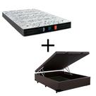 Cama Box Baú Casal 138 Tecido Sintético Marrom com Colchão de Espuma Semi Ortopédica Extra Firme D28 Cinza 80kg