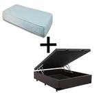 Cama Box Baú Casal 138 - Tecido Sintético Marrom com Colchão Munique Bello Box - 100% Espuma - D33 Branco 55x138x188