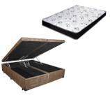 Cama Box Baú Casal Bi-Partido Green Bege Suede + Colchão Espuma D28 138x188x16