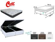 Cama Box Baú Casal Bipartido Jadmax + Colchão Molas Castor Class 138x188x67 ( Ideal para locais sem passagem - estreitos)