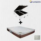 Cama Box Baú Casal Bipartido material sintético Branco e Colchão de Mola Casal Luckspuma Caribe