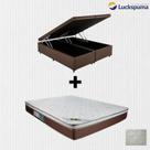 Cama Box Baú Casal Bipartido material sintético Marrom e Colchão de Mola Casal Luckspuma Caribe