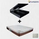 Cama Box Baú Casal Bipartido material sintético Preto e Colchão de Mola Casal Luckspuma Caribe