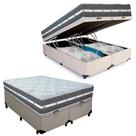 Cama Box Baú Casal Bipartido Sintético + Colchão Black Graphite Molas Ensacadas 138x188x64cm Branco