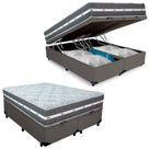 Cama Box Baú Casal Bipartido Sintético + Colchão Black Graphite Molas Ensacadas 138x188x64cm Cinza Cama Box Baú Casal Bipartido Sintético + Colchão Black Graphite Molas Ensacadas 138x188x64cm Cinza