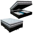 Cama Box Baú Casal Bipartido Sintético + Colchão Black Graphite Molas Ensacadas 138x188x64cm preto