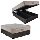 Cama Box Baú Casal Bipartido Sintético + Colchão Ortobom Airtech Molas Ensacadas 138cm Marrom - Suporta Até 120kg Pessoa