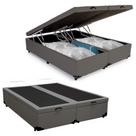 Cama Box Baú Casal Bipartido Sintético Mega Cama Cinza 138x188x45cm Cama Box Baú Casal Bipartido Sintético Mega Cama Cinza 138x188x45cm