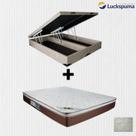 Cama Box Baú Casal Bipartido Suede Bege e Colchão de Mola Casal Luckspuma Caribe